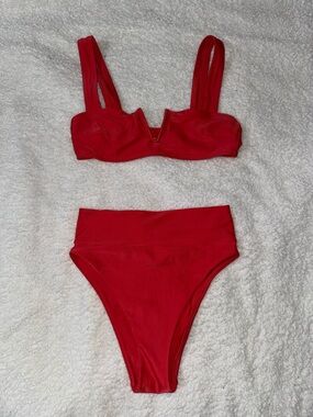 Aerie Red Two-Piece High-Waist Bikini Set